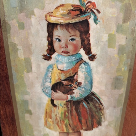 Mid Century Medeiros Girl with Cat and Boy with Dog Big Eye Wall Art - Picture 7 of 13